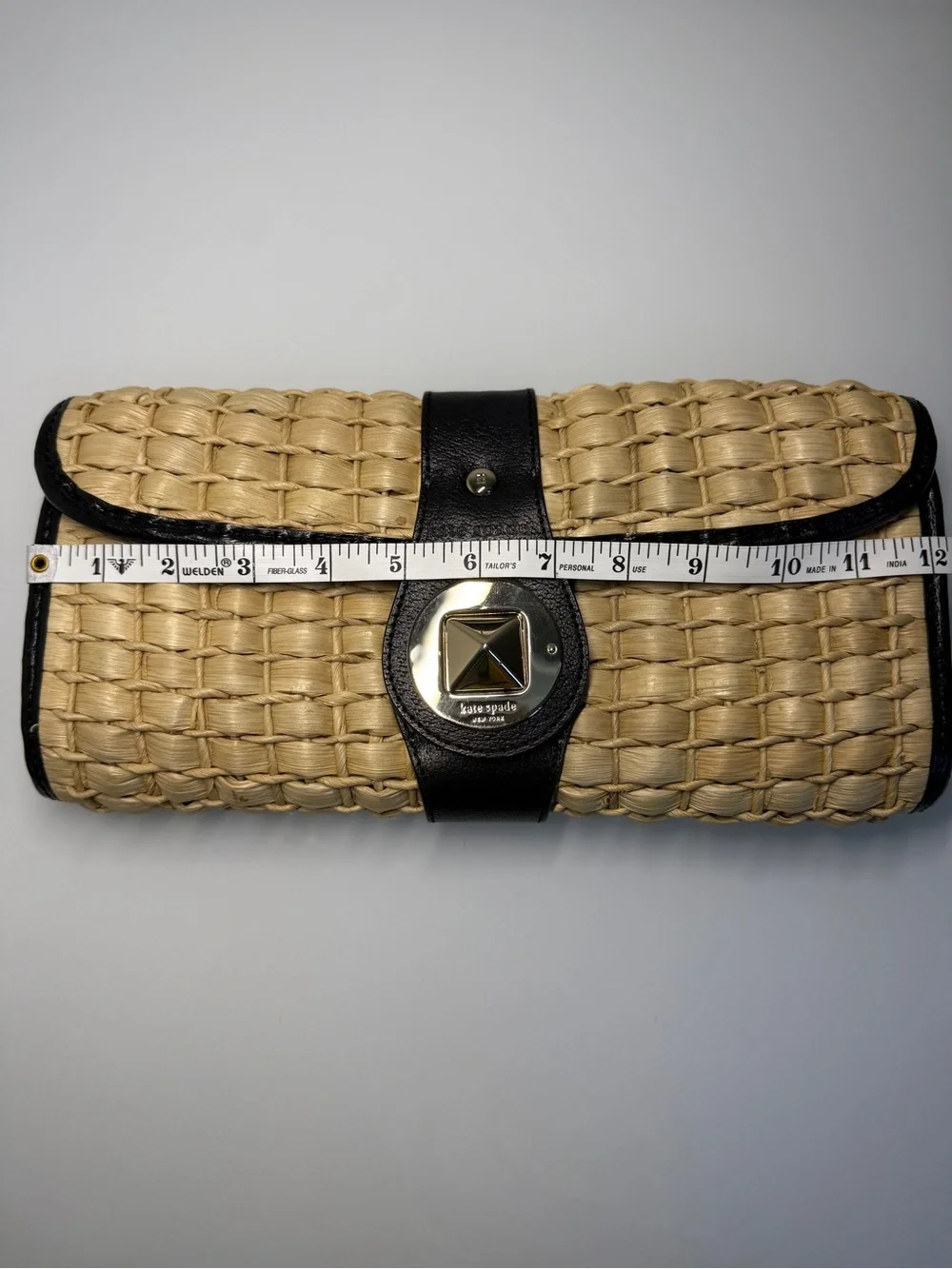 Kate Spade New York Straw & Leather Turn-Lock Clutch Bag VTG Y2K in EUC